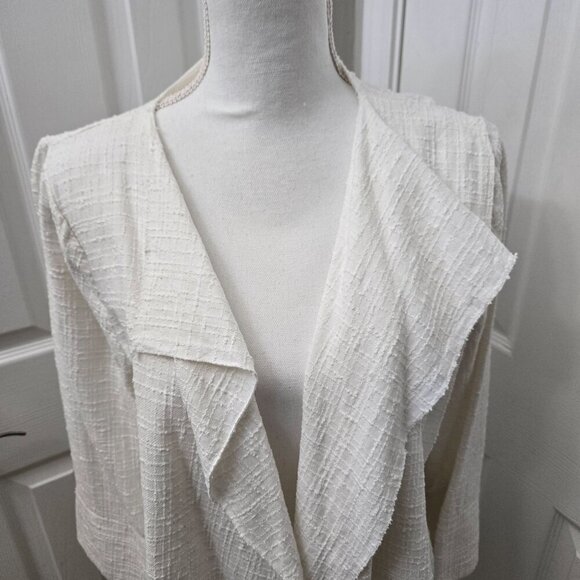 Calvin Tran‎ Cardigan M White Textured Open Front Long Waterfall Avant-garde - Picture 13 of 15